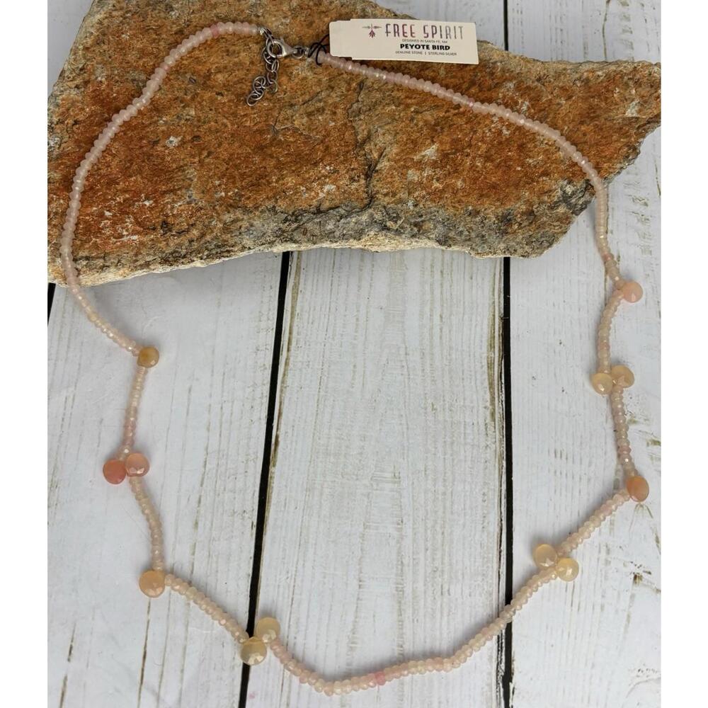 Peyote Bird Free Spirit Stone‎ Sterling Silver Beaded Necklace Pink Peach J173